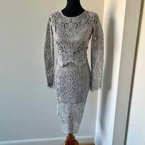 Elegant Designer Eyelash Lace Matching Set in Dove Grey NEW - XS